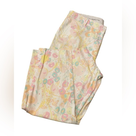 Talbots Perfect Crop floral and white, size 12, button detail on ankle. - Picture 3 of 14